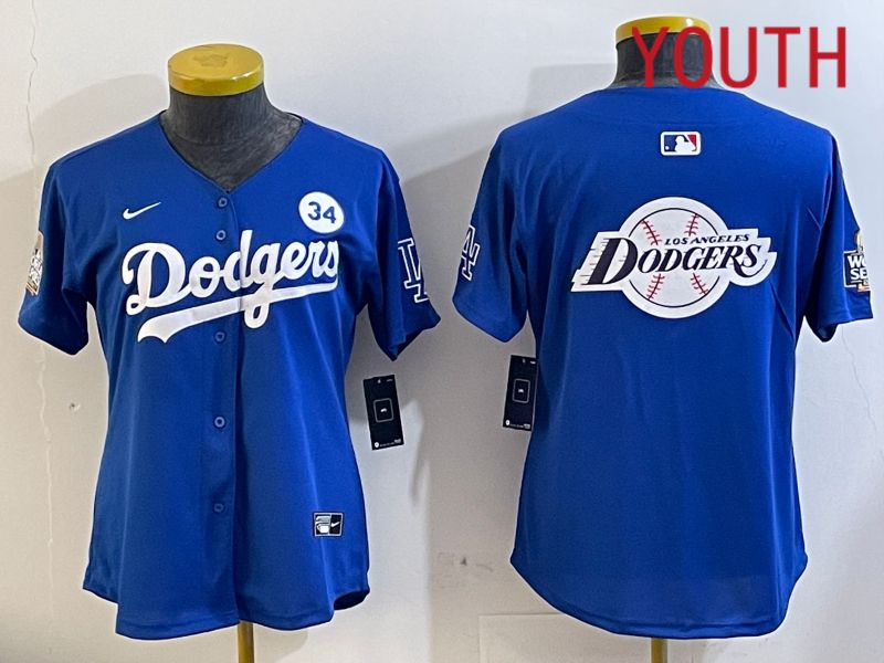 Youth  Los Angeles Dodgers blank 2024 World series patch blue jersey 202411246->youth mlb jersey->Youth Jersey